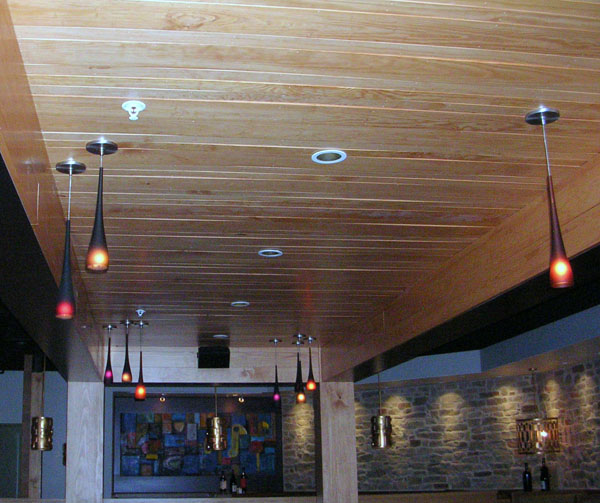 Pine wood ceiling stained and installed